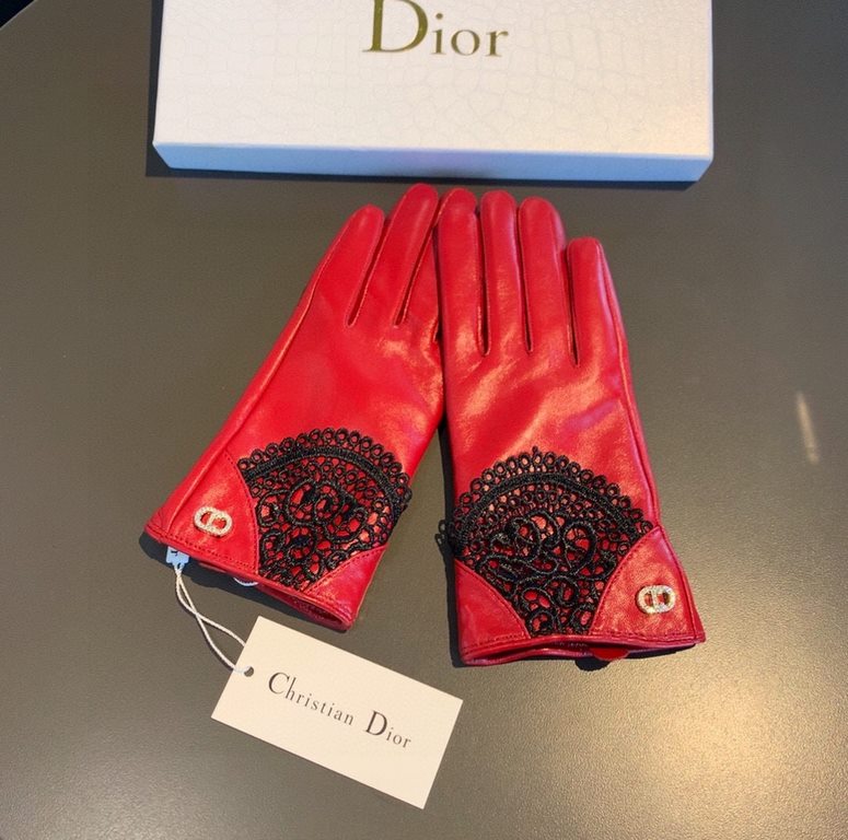 With packaging to run the volumeNew exclusive first   touch screen gloves Dior Dior lace lace   touch screen gloves (original quality) official website synchronization women's new high-grade sheepskin gloves    goddesses