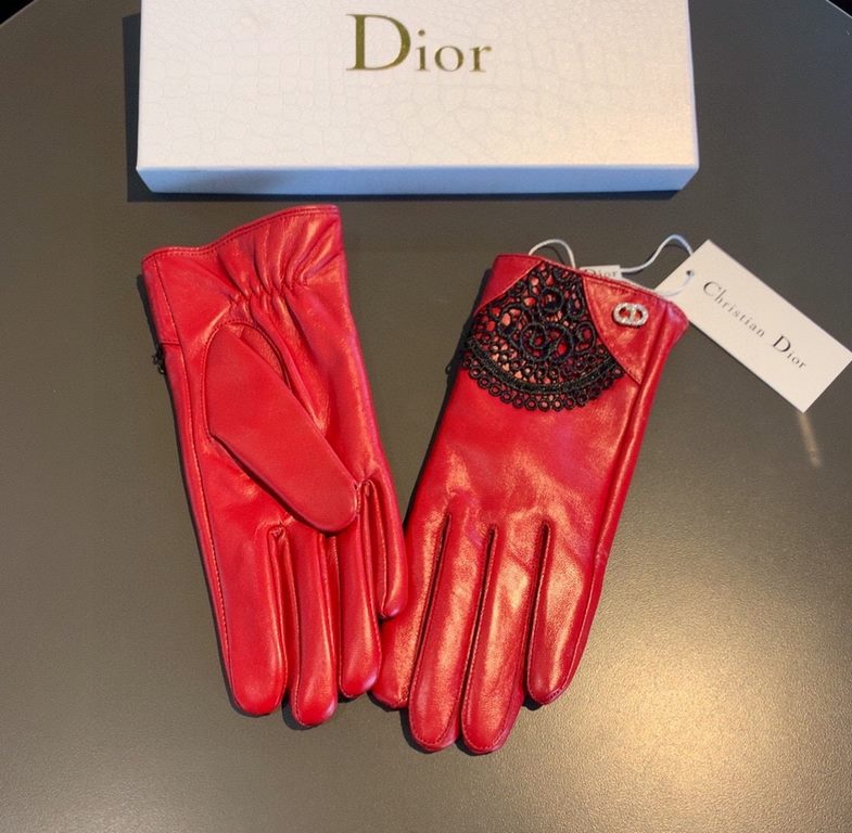 With packaging to run the volumeNew exclusive first   touch screen gloves Dior Dior lace lace   touch screen gloves (original quality) official website synchronization women's new high-grade sheepskin gloves    goddesses