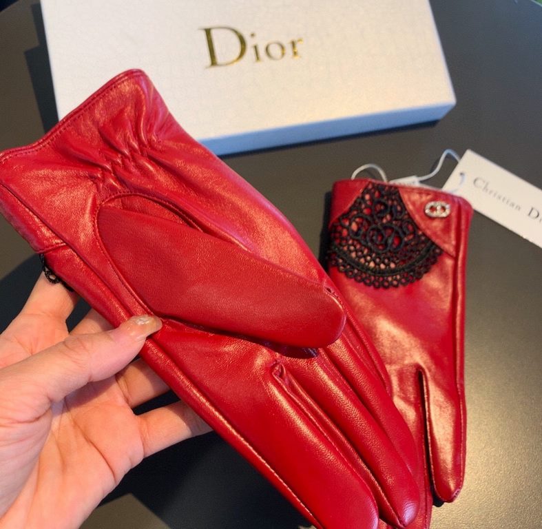 With packaging to run the volumeNew exclusive first   touch screen gloves Dior Dior lace lace   touch screen gloves (original quality) official website synchronization women's new high-grade sheepskin gloves    goddesses