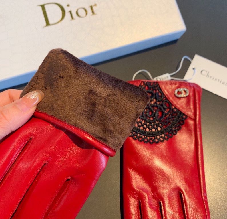 With packaging to run the volumeNew exclusive first   touch screen gloves Dior Dior lace lace   touch screen gloves (original quality) official website synchronization women's new high-grade sheepskin gloves    goddesses