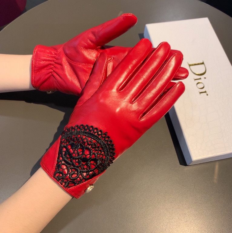 With packaging to run the volumeNew exclusive first   touch screen gloves Dior Dior lace lace   touch screen gloves (original quality) official website synchronization women's new high-grade sheepskin gloves    goddesses