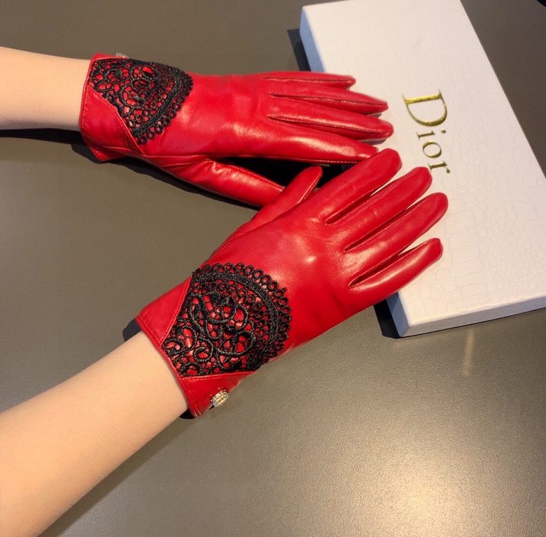 With packaging to run the volumeNew exclusive first   touch screen gloves Dior Dior lace lace   touch screen gloves (original quality) official website synchronization women's new high-grade sheepskin gloves    goddesses