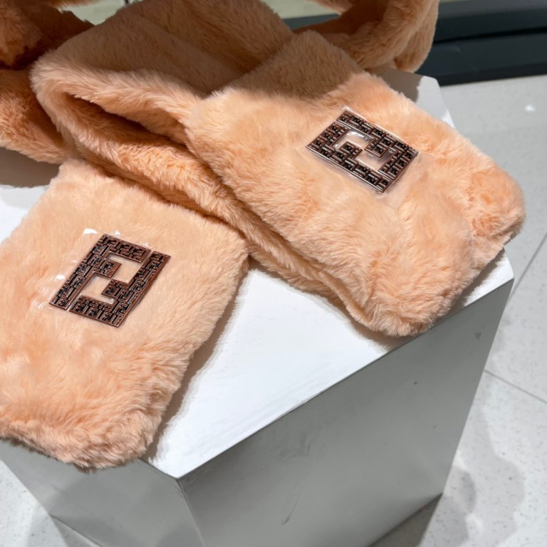 FENDL Fendi winter faux rabbit hair hat scarf gloves all-in-one three-piece female cute plush scarf hooded warm set tide