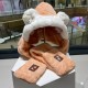 FENDL Fendi winter faux rabbit hair hat scarf gloves all-in-one three-piece female cute plush scarf hooded warm set tide