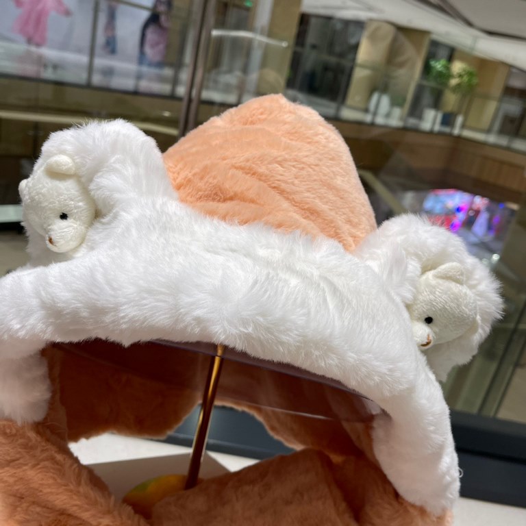 FENDL Fendi winter faux rabbit hair hat scarf gloves all-in-one three-piece female cute plush scarf hooded warm set tide