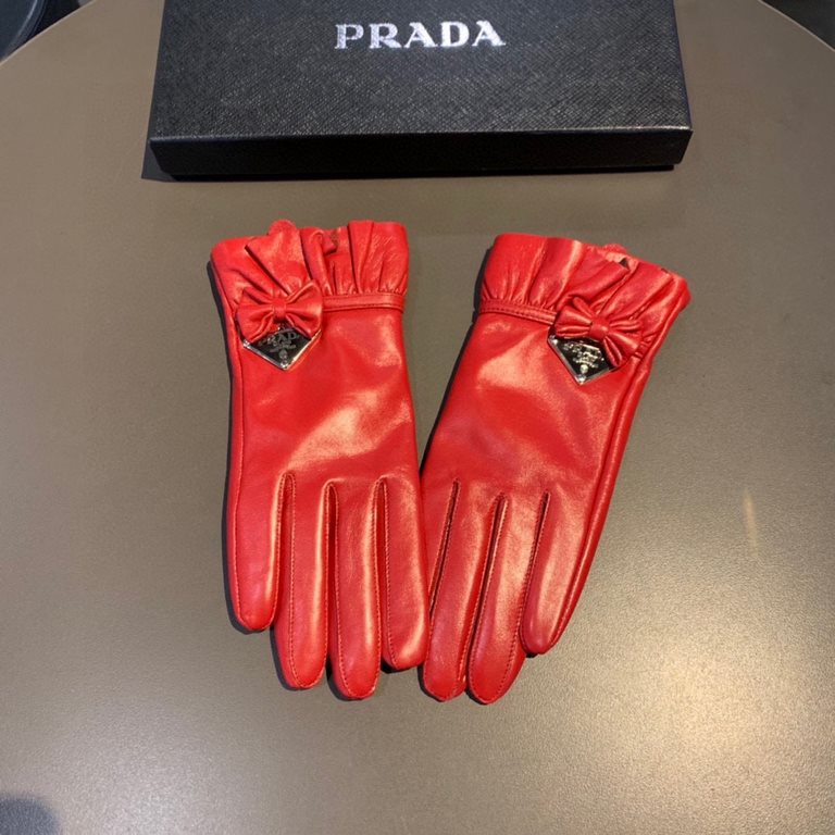 2022 new exclusive first  touch screen gloves Prada wave flower   edge gloves [original quality] official synchronization of the official website Ms. new high-grade sheepskin gloves    goddesses preferred can not be miss