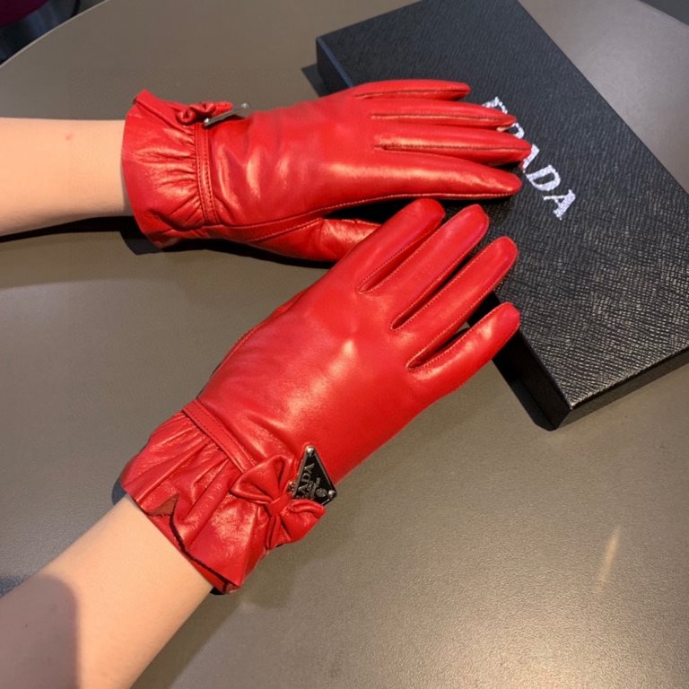 2022 new exclusive first  touch screen gloves Prada wave flower   edge gloves [original quality] official synchronization of the official website Ms. new high-grade sheepskin gloves    goddesses preferred can not be miss