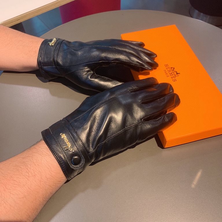 2022  Hermes HERMES men's gloves, exclusive customized, imported first-class sheepskin lining! Luxurious and generous, any age   can manage! With box    divided into two yardage, XL, XXL transfer picture must sell oh!