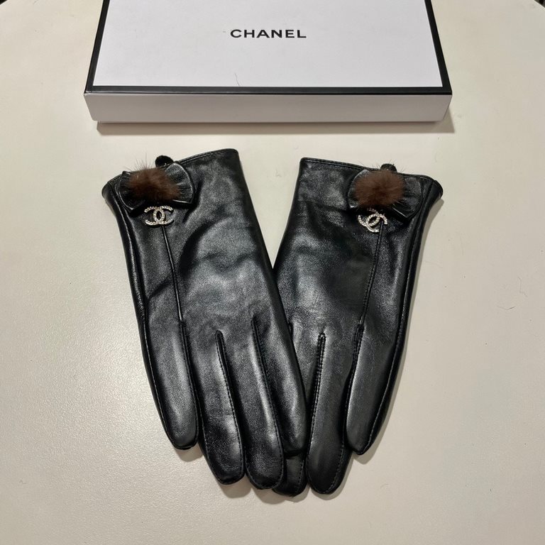 With packaging 2021 new exclusive first  touch screen gloves Chanel Chanel fox fur ball hanging drill double C [original quality] official website synchronization Ms. new high-grade sheepskin gloves    goddess preferred 