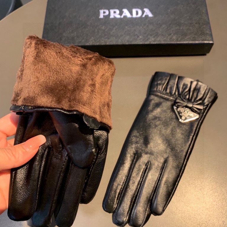 2023 new exclusive first  touch screen gloves Prada wave flower   edge gloves [original quality] official website synchronization Ms. new high-grade sheepskin gloves    goddesses preferred can not be missed        100 pe