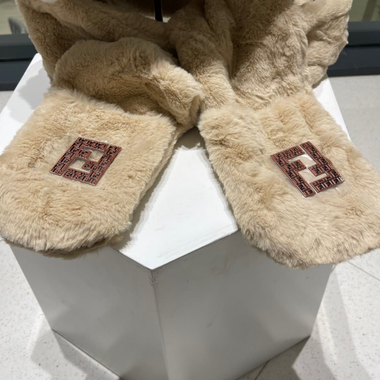 FENDL Fendi winter faux rabbit hair hat scarf gloves all-in-one three-piece female cute plush scarf hooded warm set tide