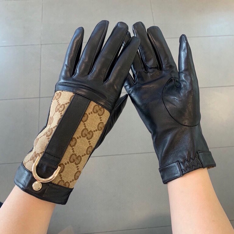 Gucci  burst to   [top original single] official website synchronization women's new high-grade sheepskin gloves     100% selection of imported lambskin lining velvet lining warmth and comfort better Leather luster brigh