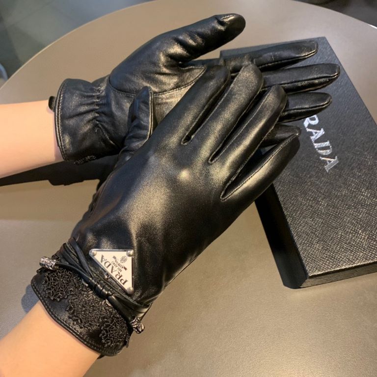 2022 new exclusive first  touch screen gloves Prada Lei flowers   edge gloves [original quality] official synchronization Ms. new high-grade sheepskin gloves    goddesses preferred can not be missed      100 percent of t