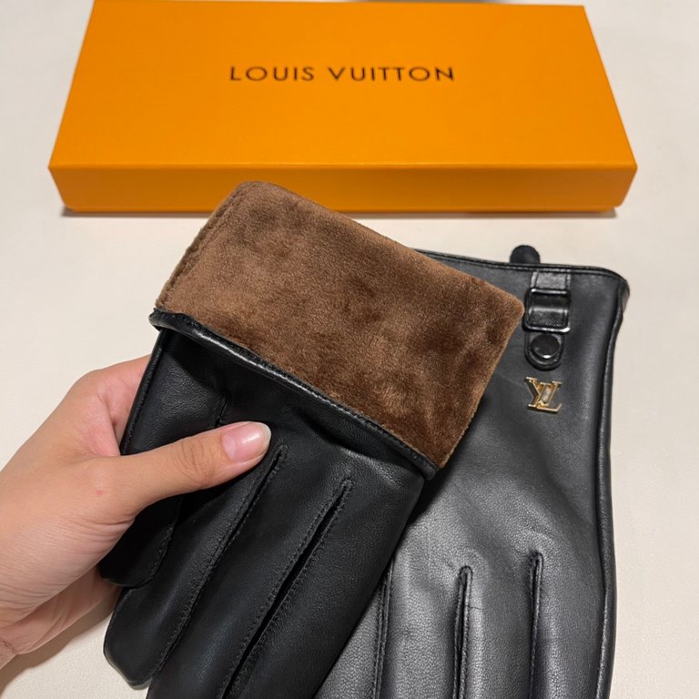 2022 new exclusive first   touch screen men's models gloves LV [original quality] official website synchronization men and women's new couple   high-grade sheepskin gloves    set of the first choice of the United States 