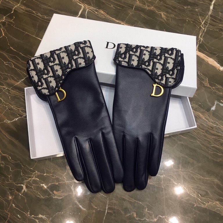 Dior  burst to   [top original single] official website synchronization women's new high-grade sheepskin gloves     100% selection of imported lambskin lining cashmere warm and comfortable better Leather luster bright fu