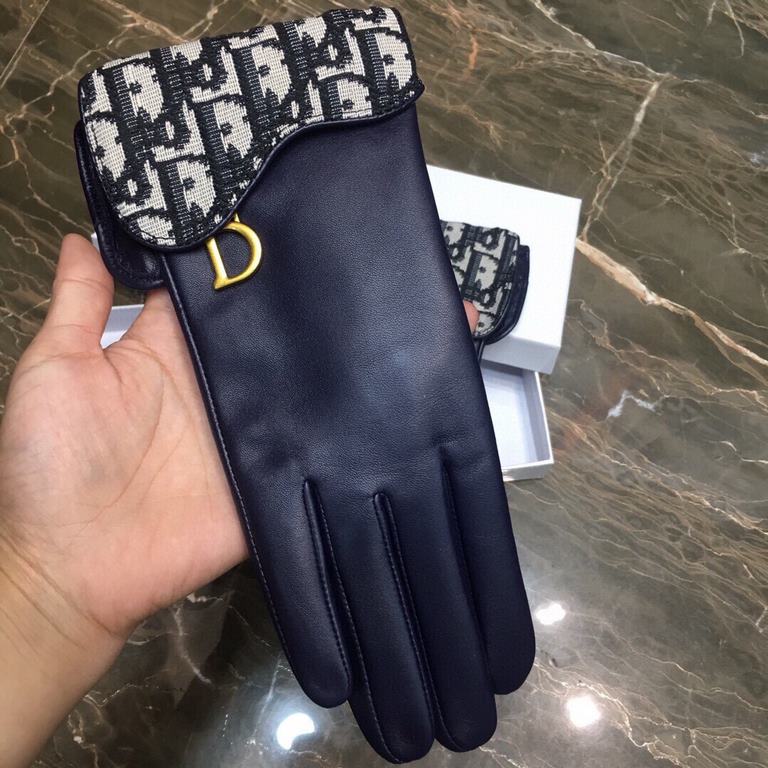 Dior  burst to   [top original single] official website synchronization women's new high-grade sheepskin gloves     100% selection of imported lambskin lining cashmere warm and comfortable better Leather luster bright fu