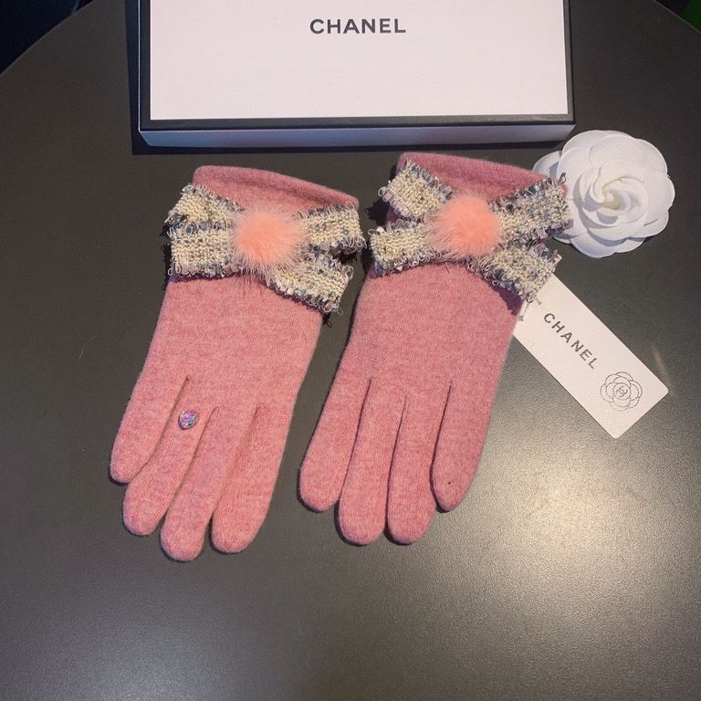 .Chanel Chanel counter new wool gloves, fashion gloves, fall and winter warm padded lining, super whine bow  , on the hand super comfortable and soft, versatile! With box   even size