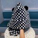 Chanel Chanel winter cute rabbit hair black and white squares color blocking hat scarf gloves a three-piece set of padded cold warm scarf