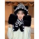 Chanel Chanel winter cute rabbit hair black and white squares color blocking hat scarf gloves a three-piece set of padded cold warm scarf