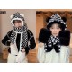 Chanel Chanel winter cute rabbit hair black and white squares color blocking hat scarf gloves a three-piece set of padded cold warm scarf