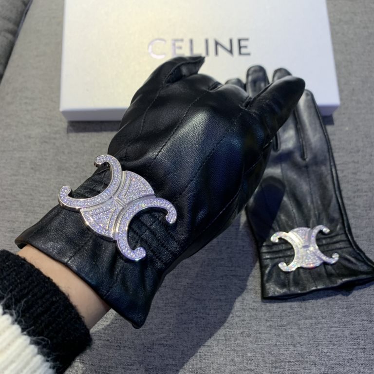 2022 new exclusive first   touch screen gloves CELINE CELINE   drill (original quality) official website synchronization women's new high-grade sheepskin gloves    goddess preferred can not be missed     100% selection o