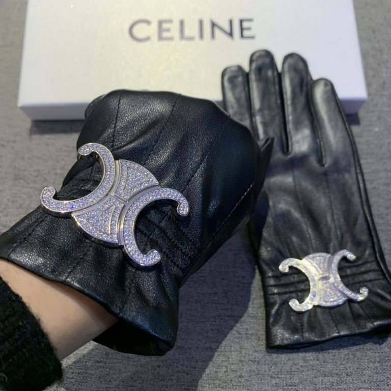 2022 new exclusive first   touch screen gloves CELINE CELINE   drill (original quality) official website synchronization women's new high-grade sheepskin gloves    goddess preferred can not be missed     100% selection o