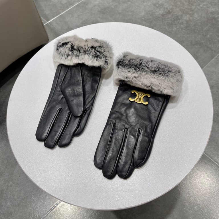 New exclusive first   touch screen gloves  CELINE CELINE Lazy rabbit hair mouth (original quality) official website synchronization women's new high-grade sheepskin gloves    goddess preferred can not be missed       hun