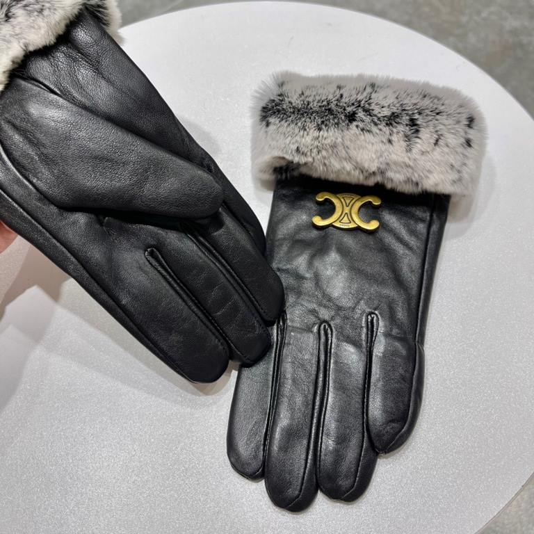 New exclusive first   touch screen gloves  CELINE CELINE Lazy rabbit hair mouth (original quality) official website synchronization women's new high-grade sheepskin gloves    goddess preferred can not be missed       hun