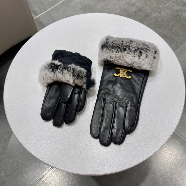 New exclusive first   touch screen gloves  CELINE CELINE Lazy rabbit hair mouth (original quality) official website synchronization women's new high-grade sheepskin gloves    goddess preferred can not be missed       hun