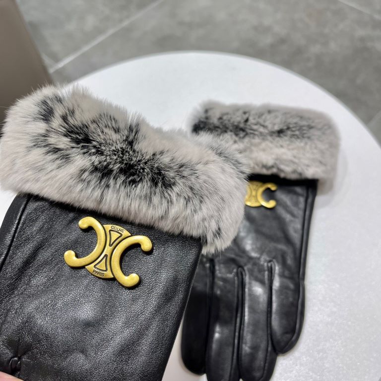 New exclusive first   touch screen gloves  CELINE CELINE Lazy rabbit hair mouth (original quality) official website synchronization women's new high-grade sheepskin gloves    goddess preferred can not be missed       hun