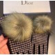 2023 Dior Dior counter new large fox fur ball   wool gloves   fashion gloves, fall and winter warm must-have, padded lining, thousand bird check   on the hand super comfortable and soft,   versatile! With box   average s