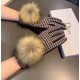 2023 Dior Dior counter new large fox fur ball   wool gloves   fashion gloves, fall and winter warm must-have, padded lining, thousand bird check   on the hand super comfortable and soft,   versatile! With box   average s