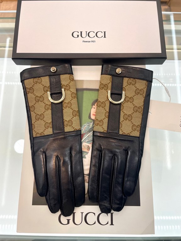 Gucci  burst to   [top original single] official website synchronization women's new high-grade sheepskin gloves     100% selection of imported lambskin lining velvet lining warmth and comfort better Leather luster brigh