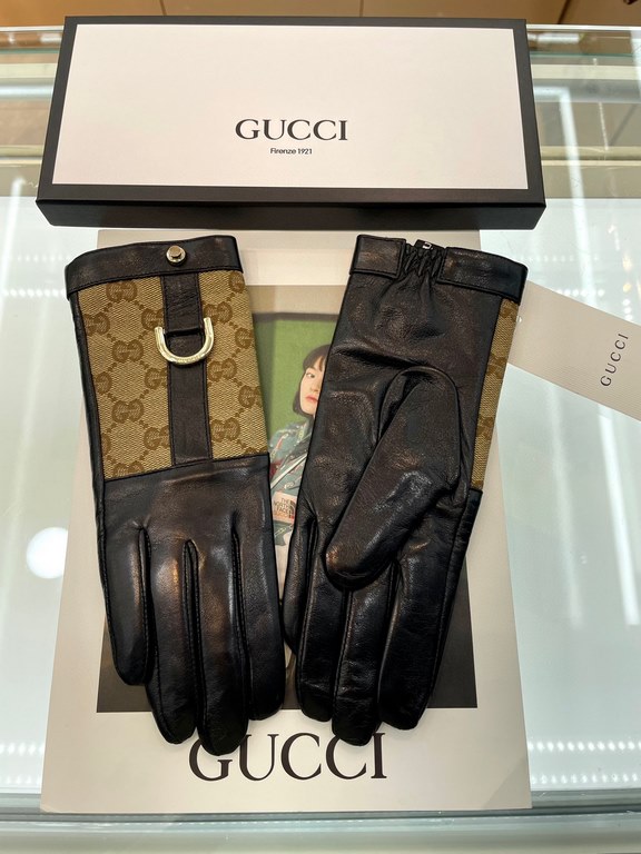 Gucci  burst to   [top original single] official website synchronization women's new high-grade sheepskin gloves     100% selection of imported lambskin lining velvet lining warmth and comfort better Leather luster brigh