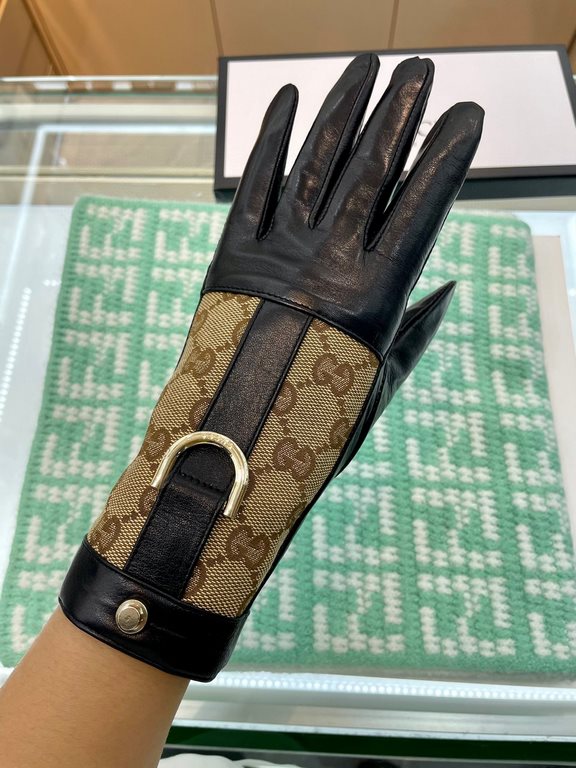 Gucci  burst to   [top original single] official website synchronization women's new high-grade sheepskin gloves     100% selection of imported lambskin lining velvet lining warmth and comfort better Leather luster brigh