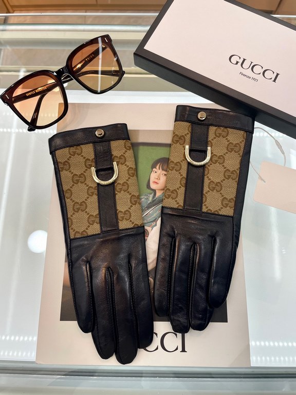 Gucci  burst to   [top original single] official website synchronization women's new high-grade sheepskin gloves     100% selection of imported lambskin lining velvet lining warmth and comfort better Leather luster brigh