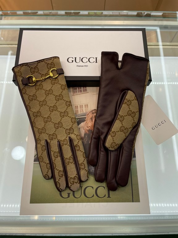 Gucci  burst to   [top original single] official website synchronization women's new high-grade sheepskin gloves     100% selection of imported sheepskin lining velvet lining warmth and comfort better Leather luster brig