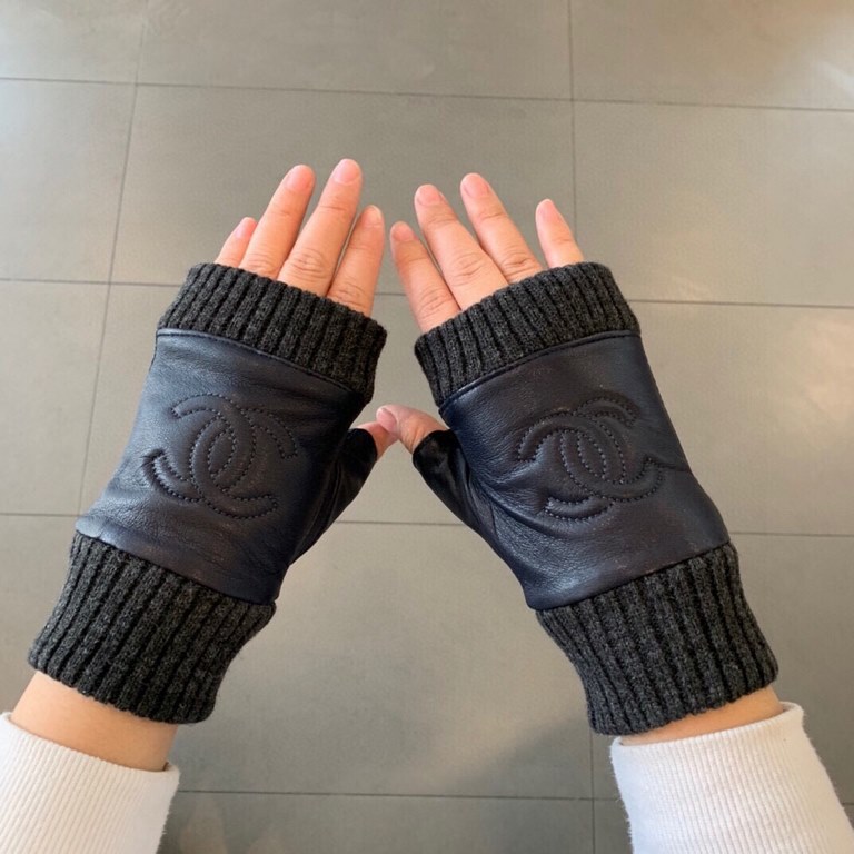 Chanel Color Black Bowling BlueWomen's gloves for fallwinter 2019Cashmere   sheepskin   warm plush liningSize M L