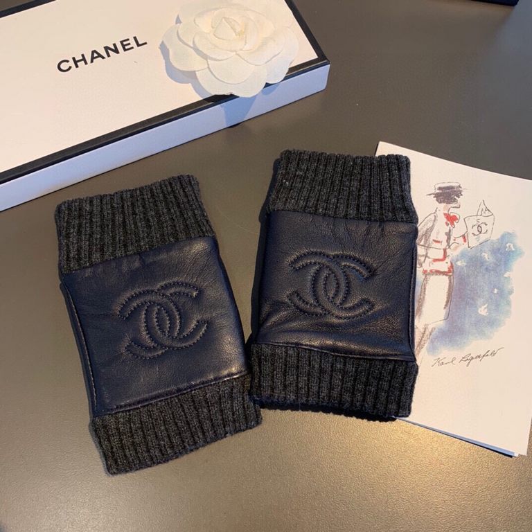 Chanel Color Black Bowling BlueWomen's gloves for fallwinter 2019Cashmere   sheepskin   warm plush liningSize M L