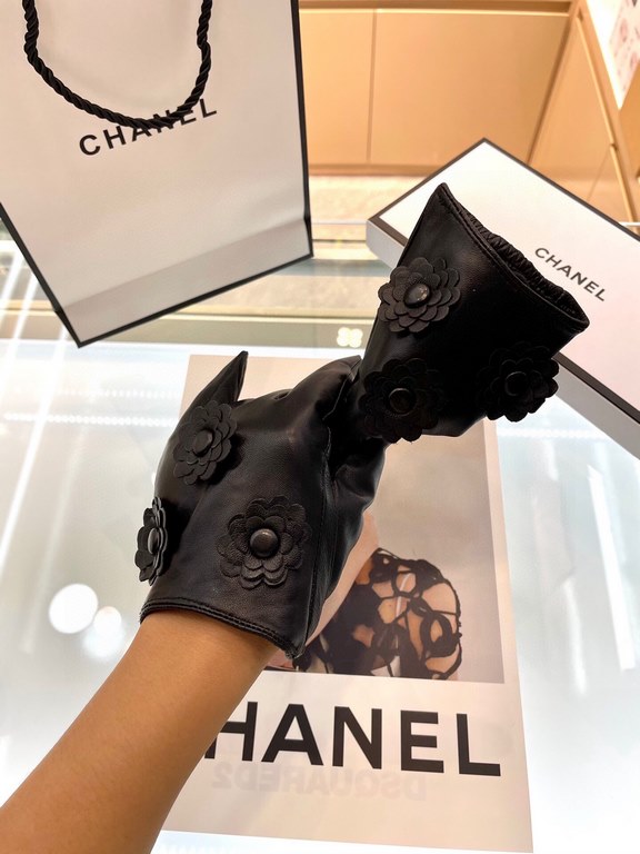 New exclusive first Chanel camellia   series celebrity style [original quality] women's new high-grade sheepskin gloves    goddess preferred can not be missed   imported sheepskin Leather is soft and delicate recognized 