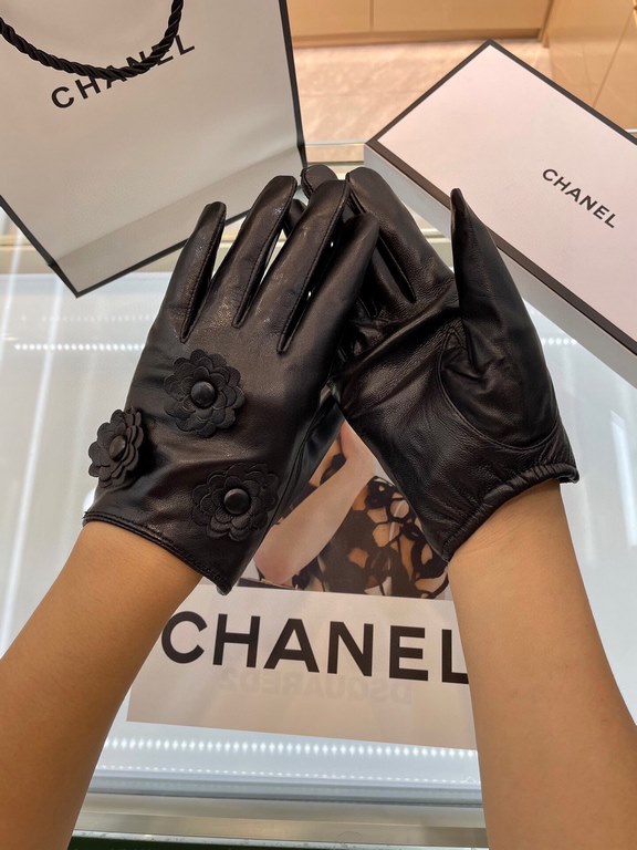 New exclusive first Chanel camellia   series celebrity style [original quality] women's new high-grade sheepskin gloves    goddess preferred can not be missed   imported sheepskin Leather is soft and delicate recognized 