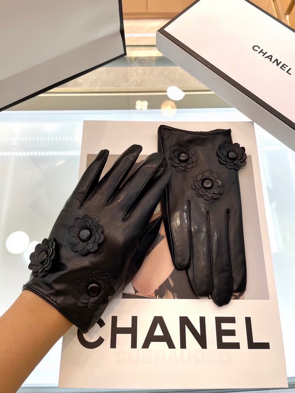 New exclusive first Chanel camellia   series celebrity style [original quality] women's new high-grade sheepskin gloves    goddess preferred can not be missed   imported sheepskin Leather is soft and delicate recognized 