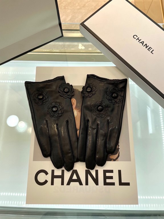 New exclusive first Chanel camellia   series celebrity style [original quality] women's new high-grade sheepskin gloves    goddess preferred can not be missed   imported sheepskin Leather is soft and delicate recognized 