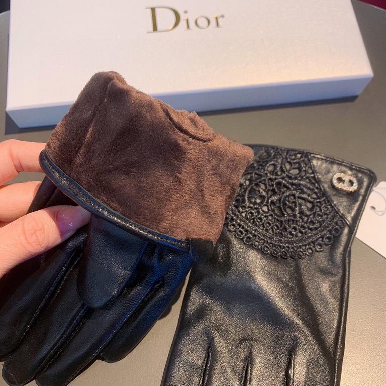 With packaging to run the volumeNew exclusive first   touch screen gloves Dior Dior lace lace   touch screen gloves (original quality) official website synchronization women's new high-grade sheepskin gloves    goddesses