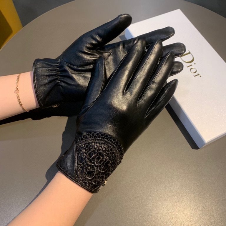 With packaging to run the volumeNew exclusive first   touch screen gloves Dior Dior lace lace   touch screen gloves (original quality) official website synchronization women's new high-grade sheepskin gloves    goddesses