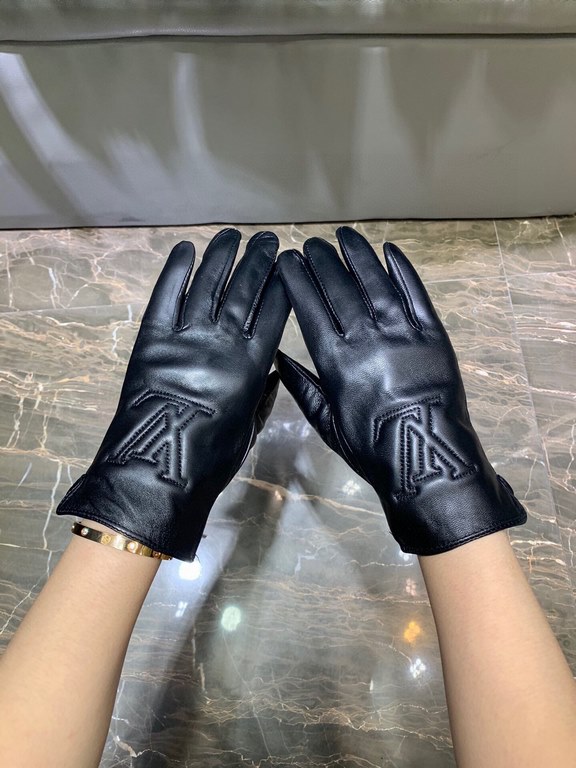 Embroidery touch screen women's gloves LV [original quality] official website synchronization women's new high-grade sheepskin gloves    goddess preferred can not be missed    hundred percent of the selection of imported