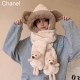 Chanel Chanel bear three-piece women's winter warm thickened plush hat scarf gloves all-in-one winter cute cycling scarf