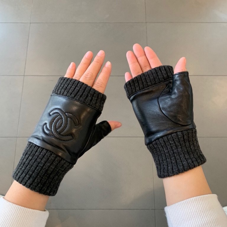 Chanel Color Black Bowling BlueWomen's gloves for fallwinter 2019Cashmere   sheepskin   warm plush liningSize M L