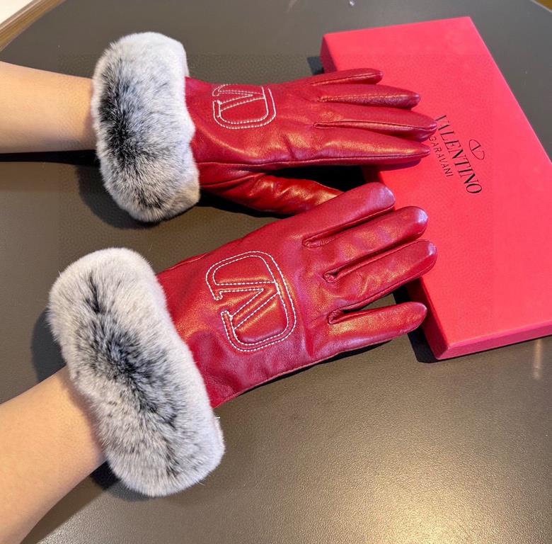 2023 new exclusive first  Valentino VALENTINO long lazy rabbit hair   touch screen women's gloves [original quality] official website synchronization women's new high-grade sheepskin gloves    goddesses preferred can not