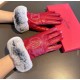 2023 new exclusive first  Valentino VALENTINO long lazy rabbit hair   touch screen women's gloves [original quality] official website synchronization women's new high-grade sheepskin gloves    goddesses preferred can not